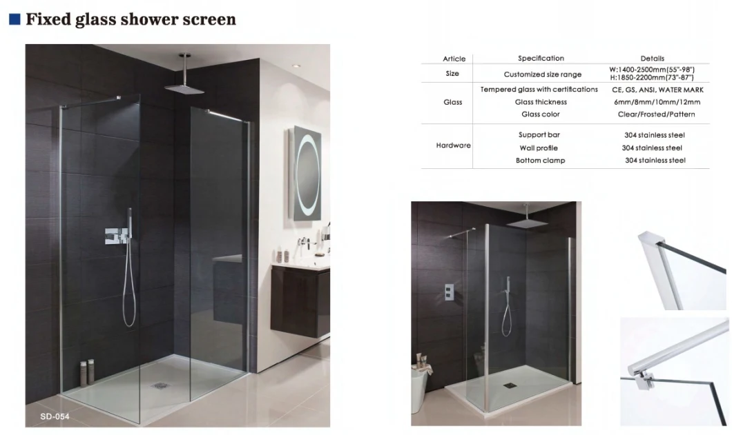 New Design Tempered Glass 10/12mm Whole Shower Room with Glass Sliding Door