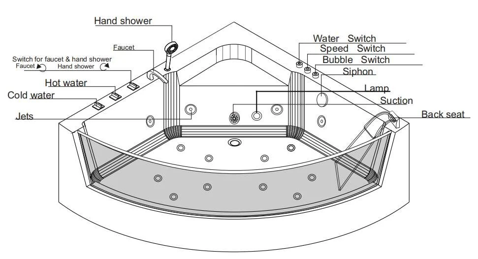 Best Good Quality Common ABS Bathroom Massage Jacuzzi Bathtub