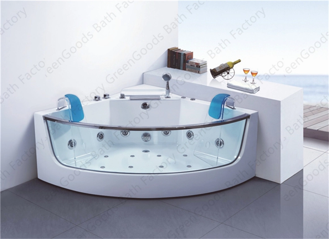 CE Foshan Bathroom Acrylic ABS Sector Safe Front Glass Apron Shower Corner Double Whirlpool Massage Bathtub