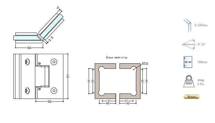 135 Degree Brass Adjustable Hinge Bathroom Fittings