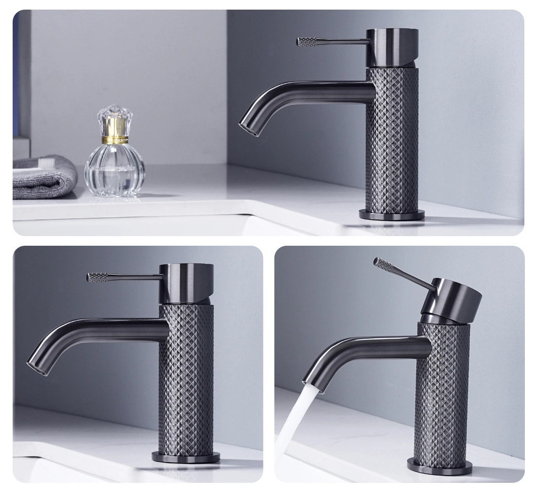 Ltalian Design Luxury 62#Brass Basin Faucet PVD Plated Knurled Bathroom Wash Basin Mixer Sink Faucet Single Handle Water Tap