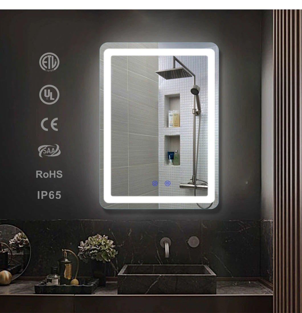 LED Defogger Lighted Smart Bluetooth Bathroom Mirror with Digital Clock