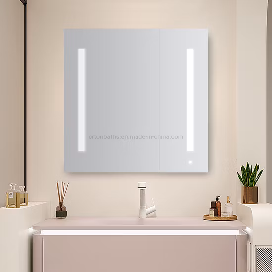Ortonbath LED バスルームミラーキャビネットブラックバスルームキャビネットミラー薬キャビネットバスルーム薬キャビネット調光器付き調節可能な壁ミラー