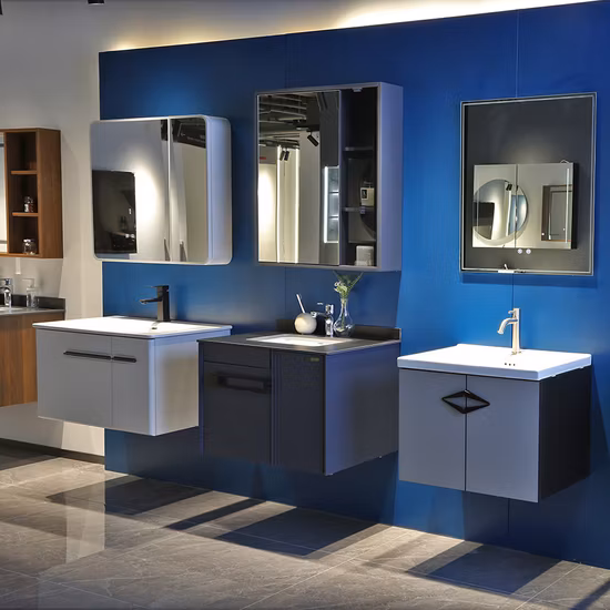 ベストセラーでお手頃価格の LED ミラーとサイドキャビネット付き壁掛け PVC バスルームキャビネット