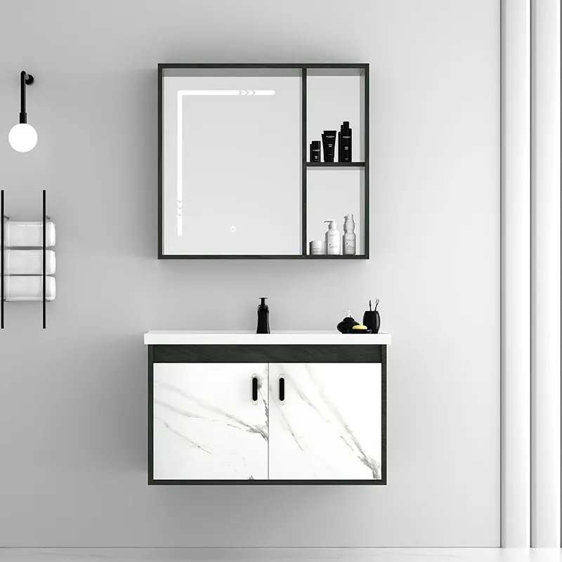 500mm 壁掛け小型合板バスルーム化粧台ユニット (ミラーキャビネットとシングルシンク付き)