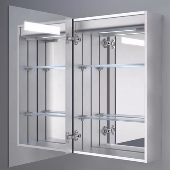 モダンな壁掛けバスルームキャビネット木製アルミニウムMDF PVC衛生バスルームキャビネット医学バスルームキャビネットLEDミラーミラー付き